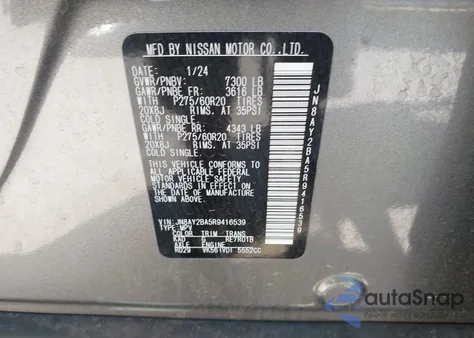 2024 Nissan Armada Sl 2Wd from USA, damaged, VIN JN8AY2BA5R9416539